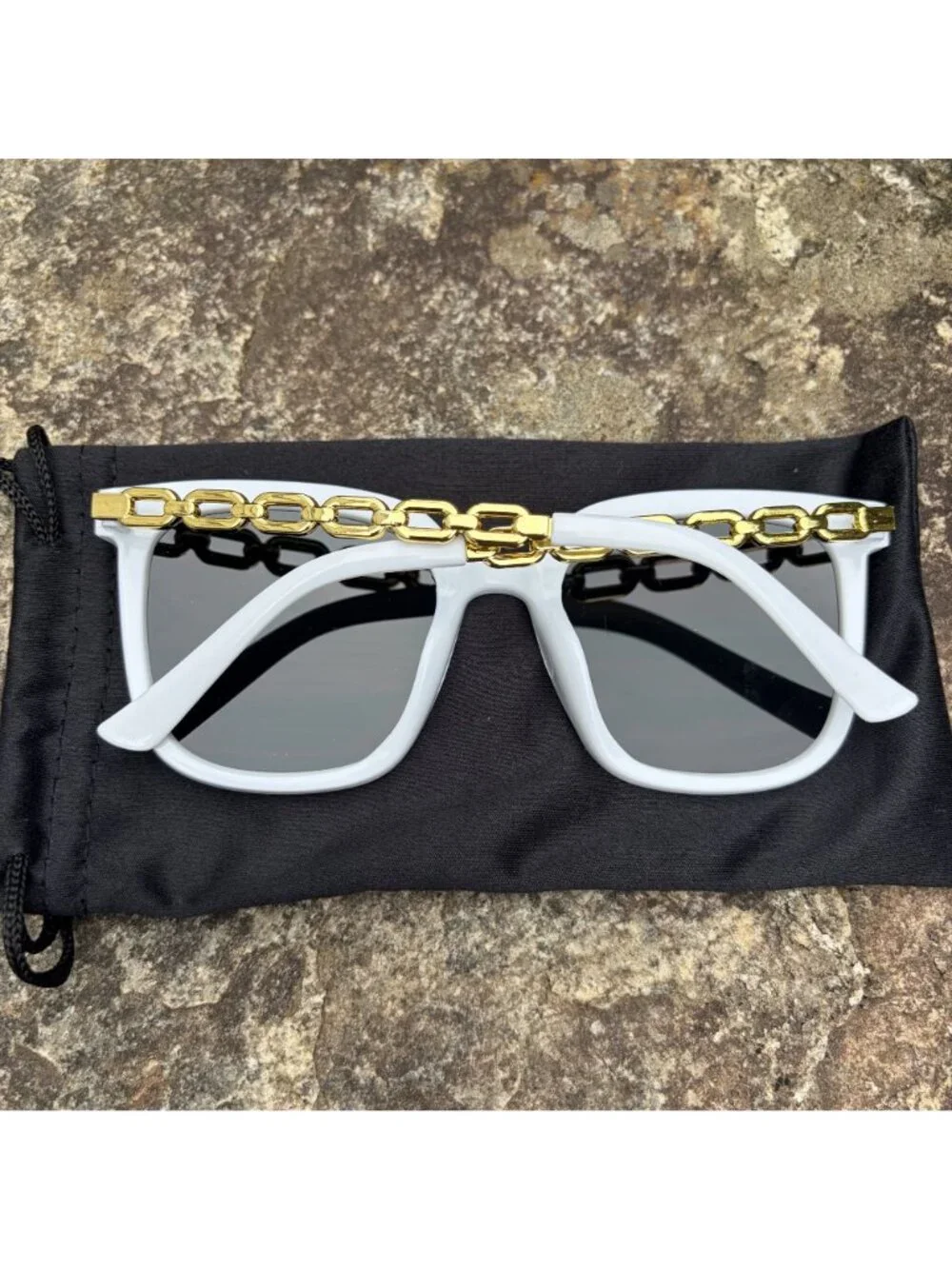 Oversized White Square Chain Link Sunglasses Gold Star Retro Shades Festival Y2K